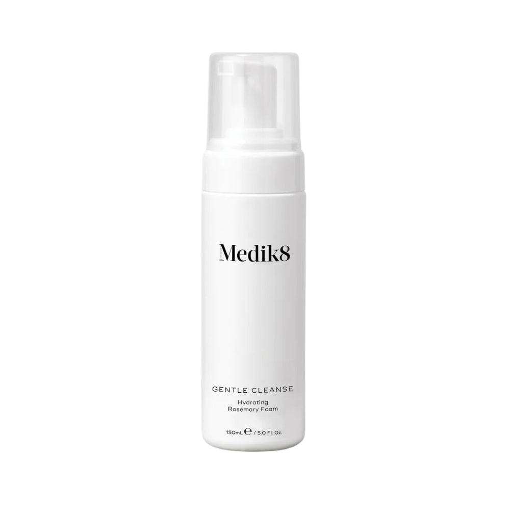 Load image into Gallery viewer, Medik8 Gentle Cleanse Hydrating Rosemary Foam 150ml with rosemary and the foam texture displayed 
