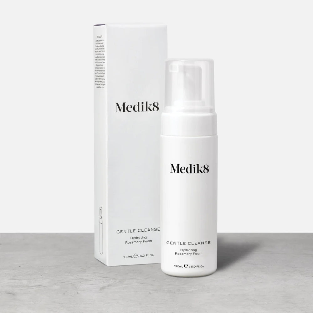 Load image into Gallery viewer, Medik8 Gentle Cleanse Hydrating Rosemary Foam 150ml with rosemary and the foam texture displayed 
