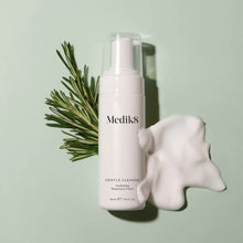 Load image into Gallery viewer, Medik8 Gentle Cleanse Hydrating Rosemary Foam 150ml with rosemary and the foam texture displayed 

